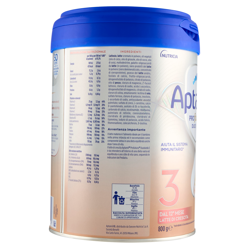 APTAMIL PROFUTURA3, Latte Crescita dai 12 mesi, Polvere, Supporta il Sist Immunit con Vit C&D, 800g