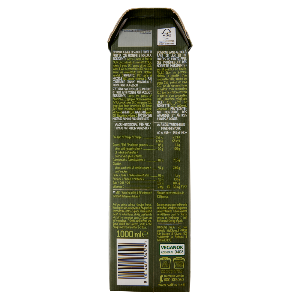 Valfrutta Frullato Proteico Pera Mela Nocciola 1000 ml