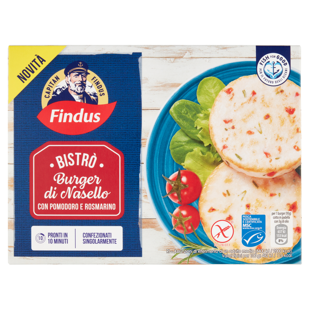 Capitan Findus Bistrò Burger di Nasello con pomodoro e rosmarino 190 g
