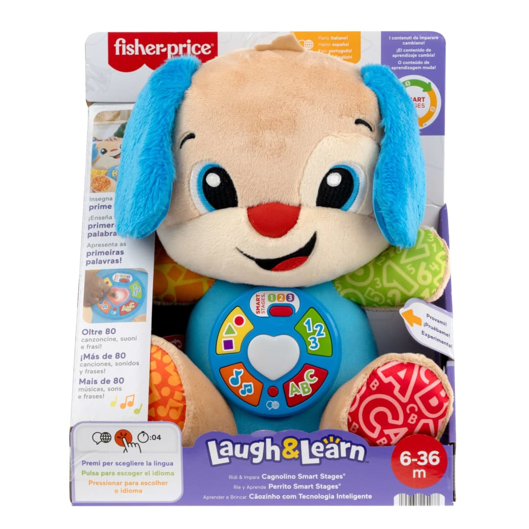 Fisher-Price Laugh & Learn Ridi E Impara Peluche Musicale Cagnolino Smart Stages, Giocattolo Musicale Per L'Apprendimento Per Neonati, Versione Multilingue