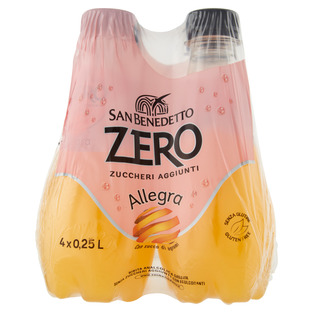 San Benedetto Allegra Zero con succo d'agrumi 0,25 L x4