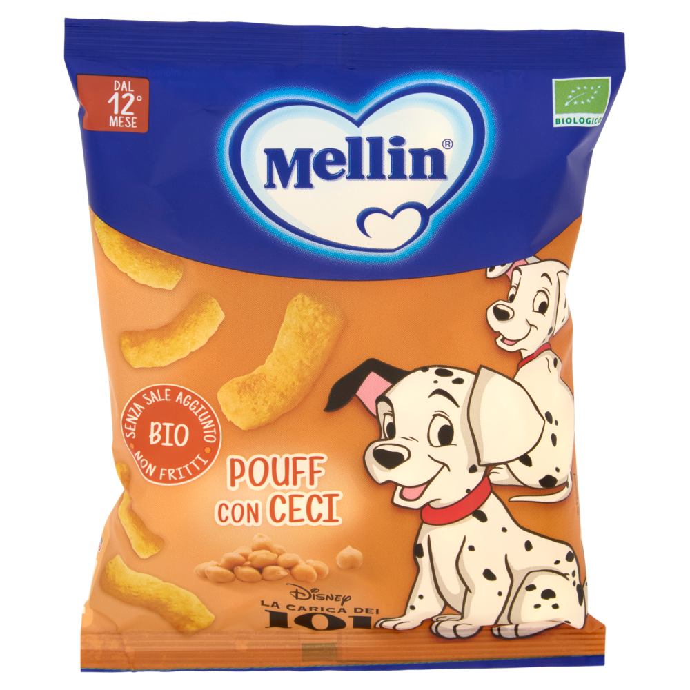 MELLIN Pouff con Ceci, Disney LaCaricaDei101, Snack Biologico, Senza Glutine, adatto dai 12 mesi 20g