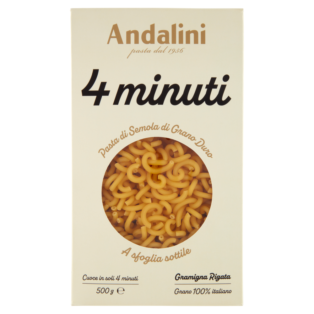 Andalini 4 minuti Pasta di Semola di Grano Duro a sfoglia sottile Gramigna Rigata 500 g