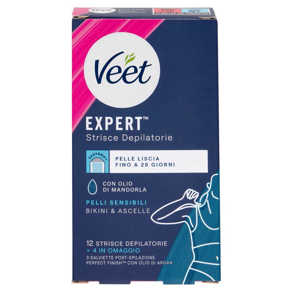 Veet Expert Strisce Ascelle e Zona Bikini Pelli Sensibili, 16 Strisce
