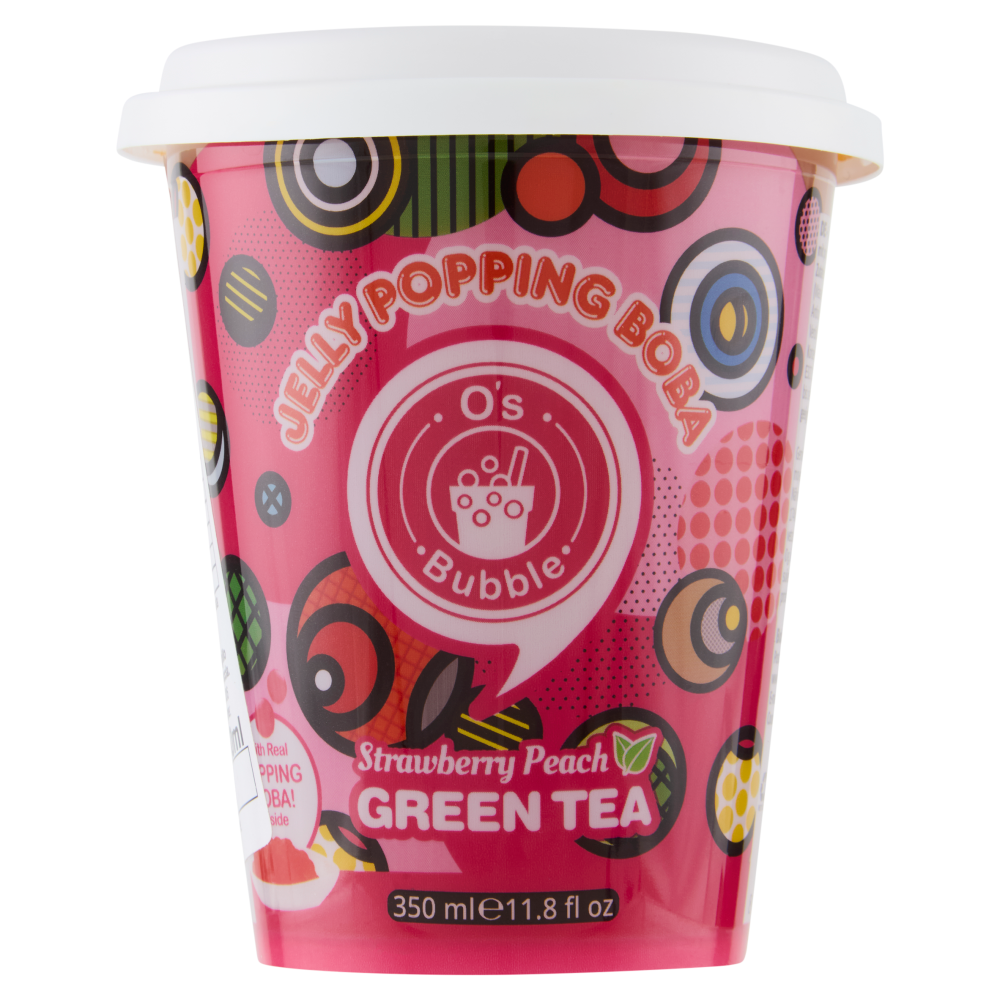 O's Bubble Jelly Popping Boba Strawberry Peach Green Tea 350 ml