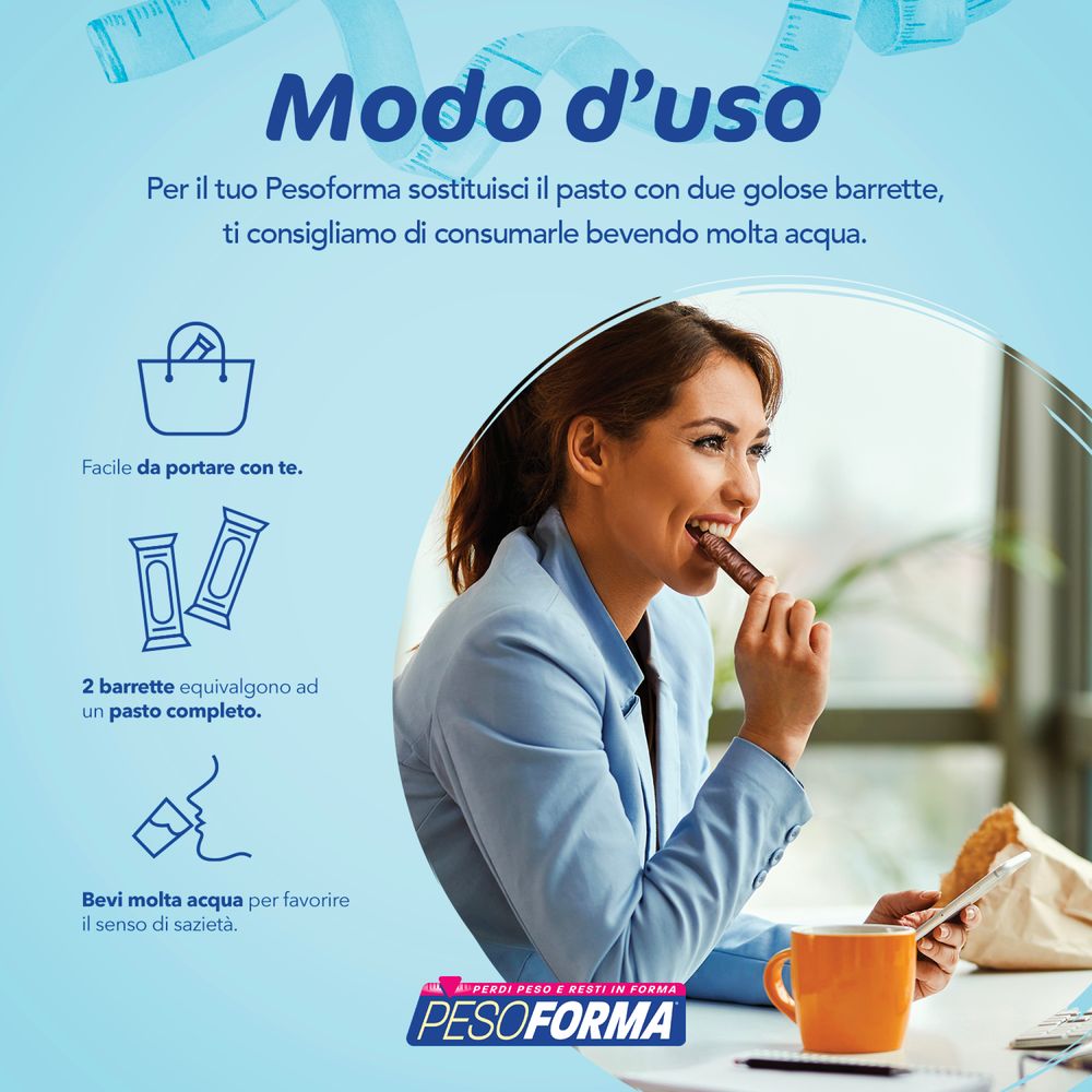 Pesoforma Barrette Fondente Amabile, Pasto Sostitutivo, 25% dell'energia in Proteine, 236 calorie per pasto, 12x31g