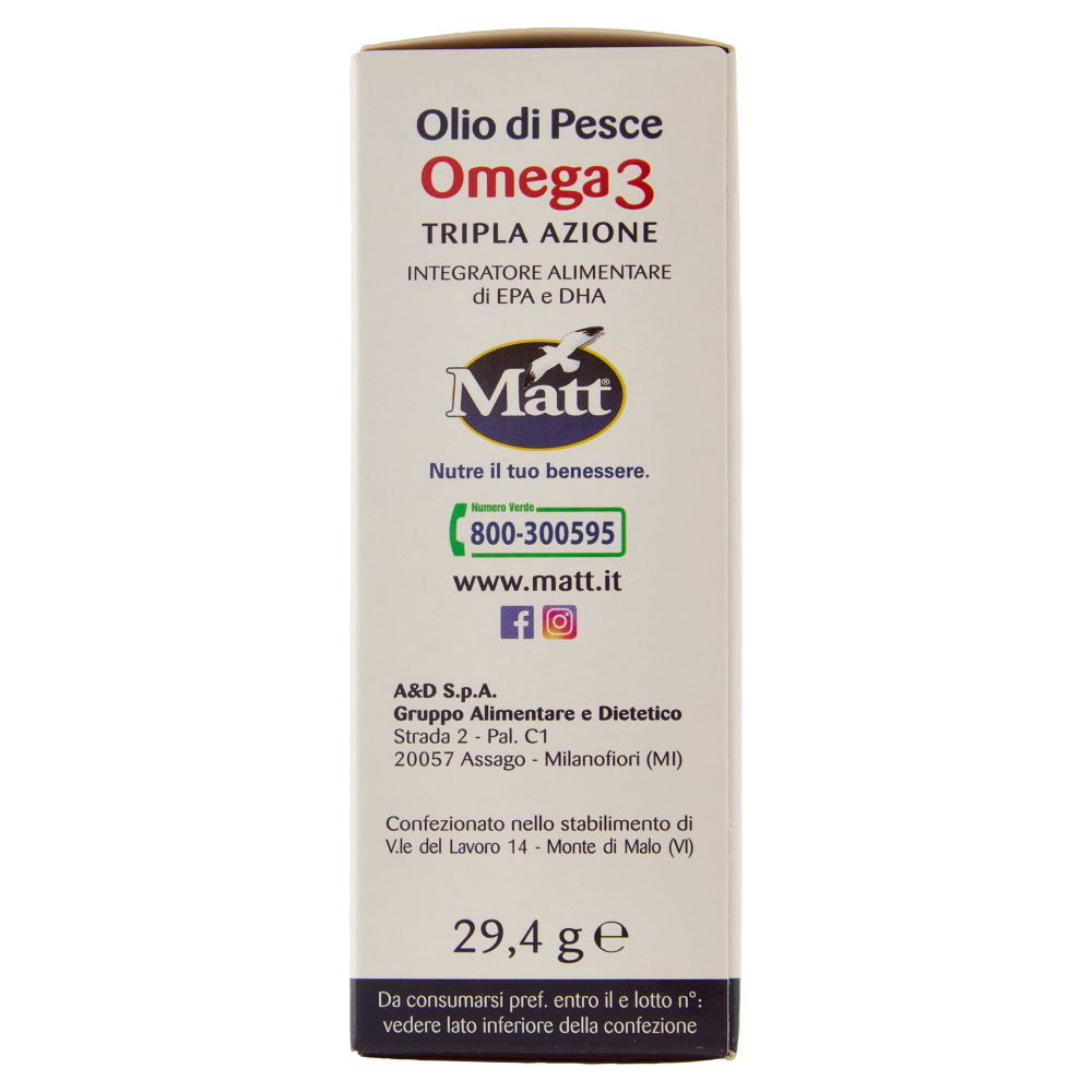 Matt Benessere Olio di Pesce Omega 3 Tripla Azione 40 gellule 29,4 g