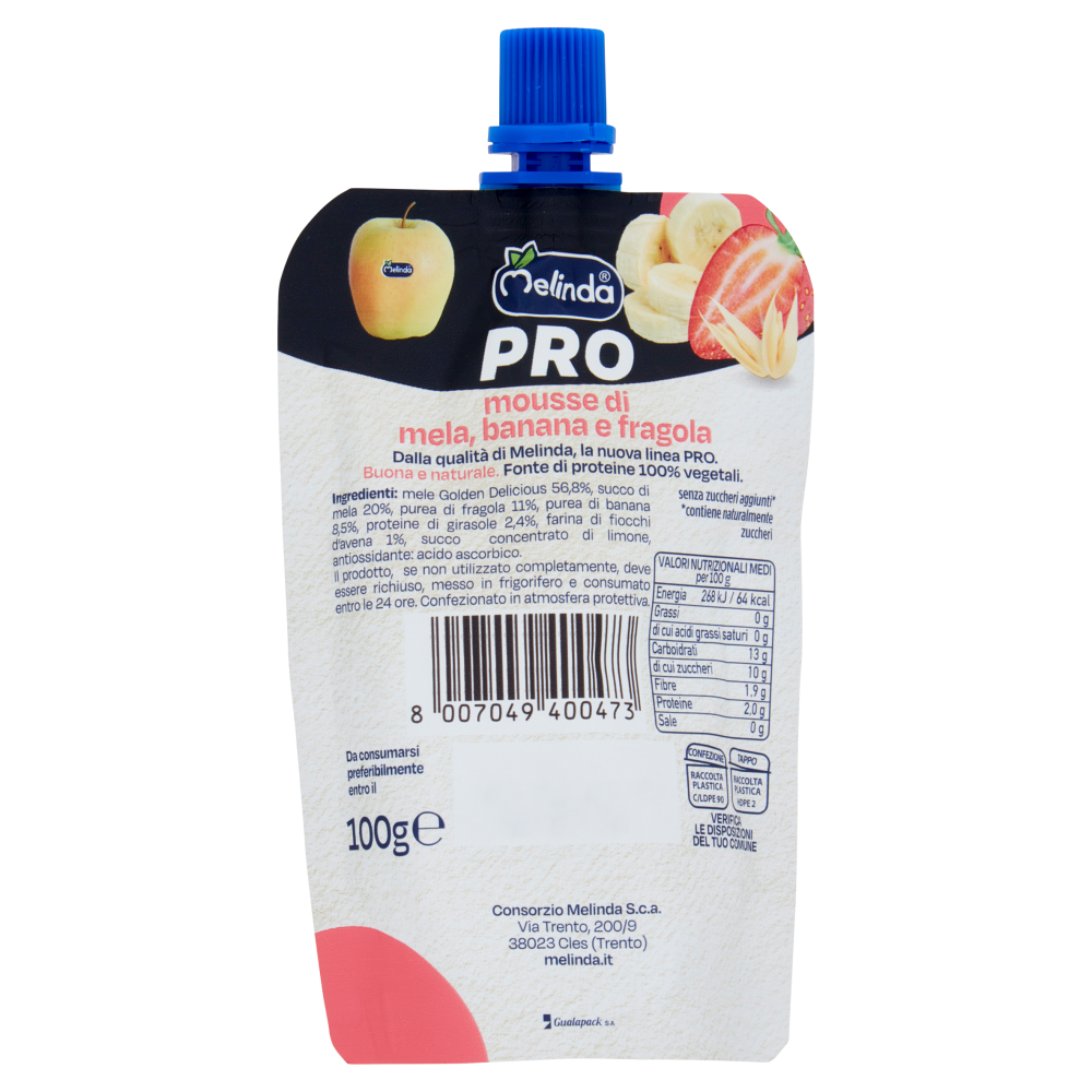 Melinda Pro mousse di mela, banana e fragola 100 g