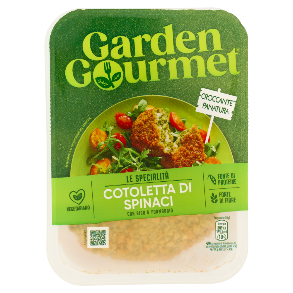 GARDEN GOURMET Cotoletta di Spinaci Vegetariana con Riso e Formaggio 2 pezzi 180g 