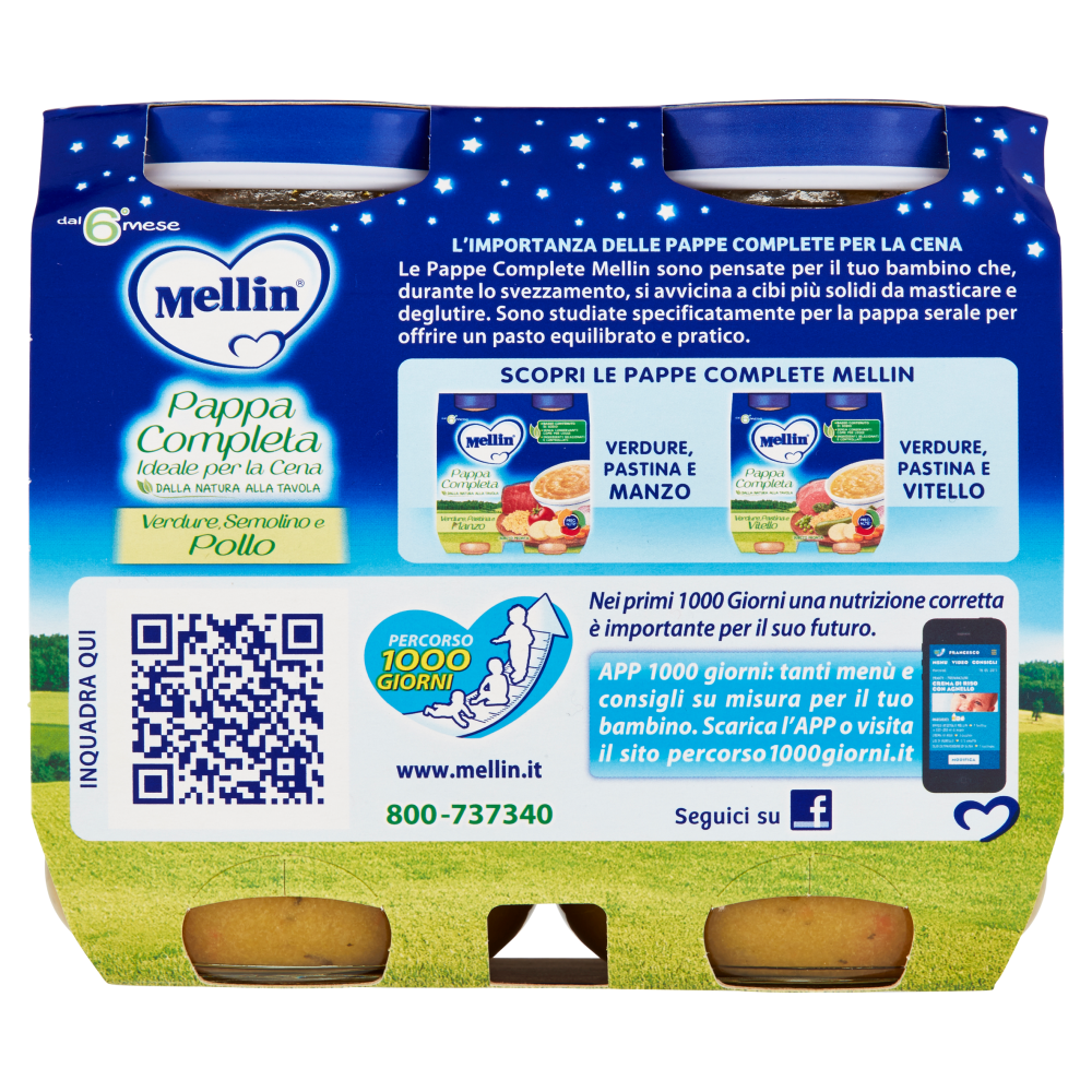 Mellin Pappa Completa Verdure, Semolino e Pollo 2 x 200 g
