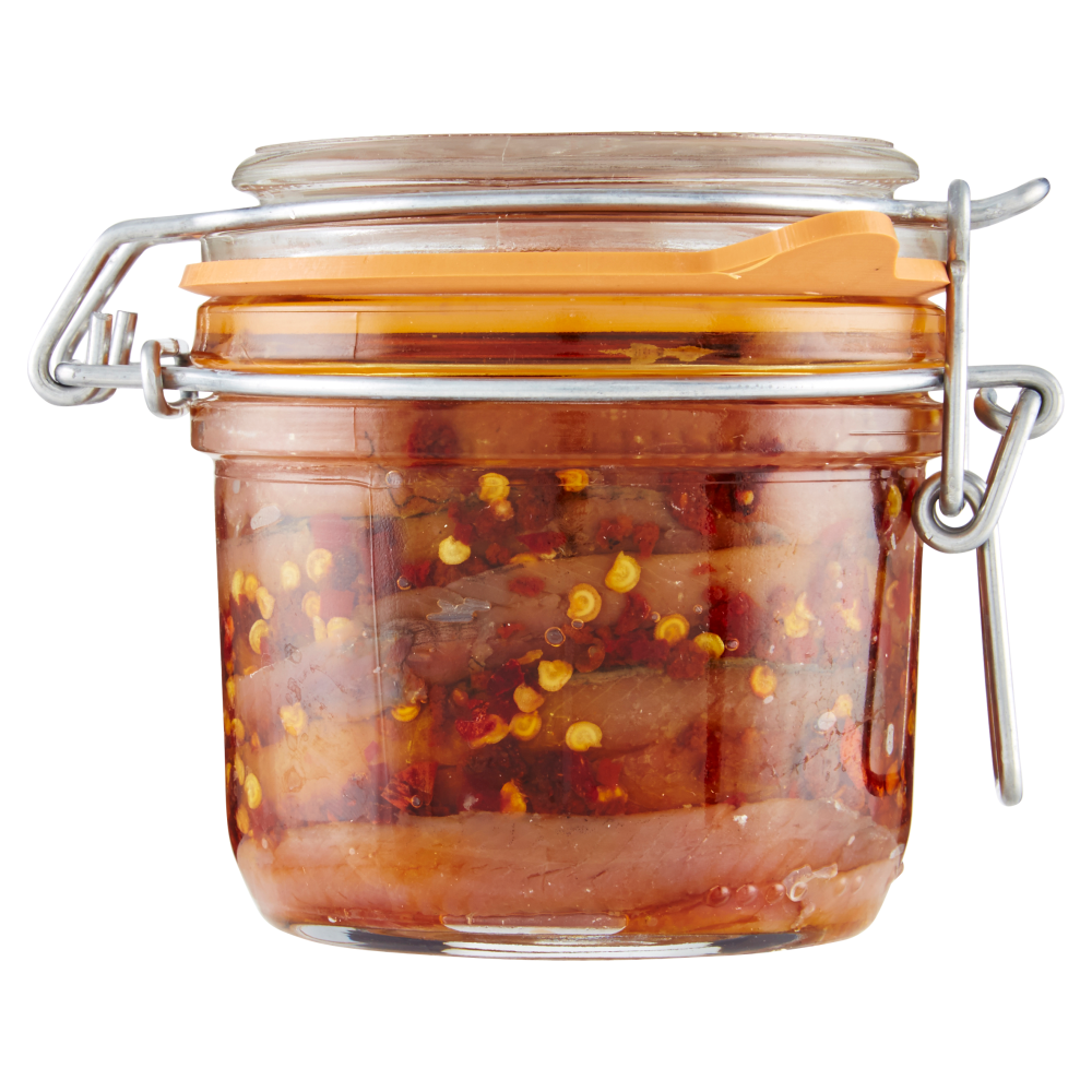 Marca Vaticano Filetti di Acciughe Spagnole in olio di oliva con peperoncino 250 g