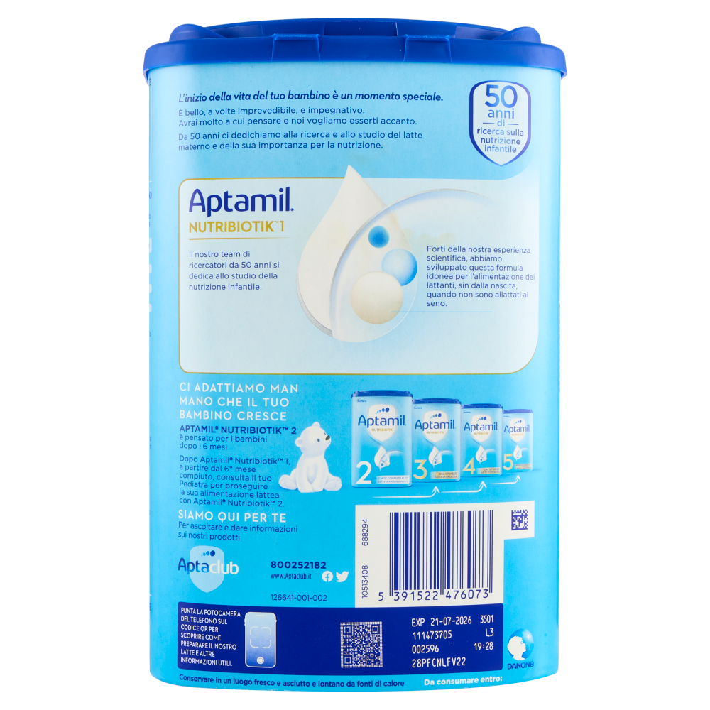 APTAMIL Nutribiotik 1 - Latte per Lattanti in Polvere, dalla nascita al 6&deg; mese,  830g