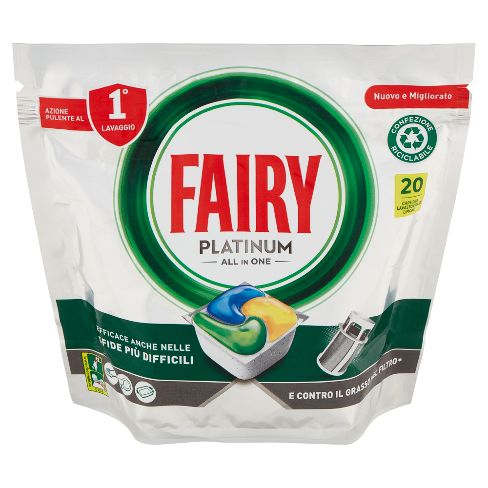 Fairy Pastiglie Lavastoviglie Platinum, Detersivo Piatti Limone, 20 Capsule 298 g