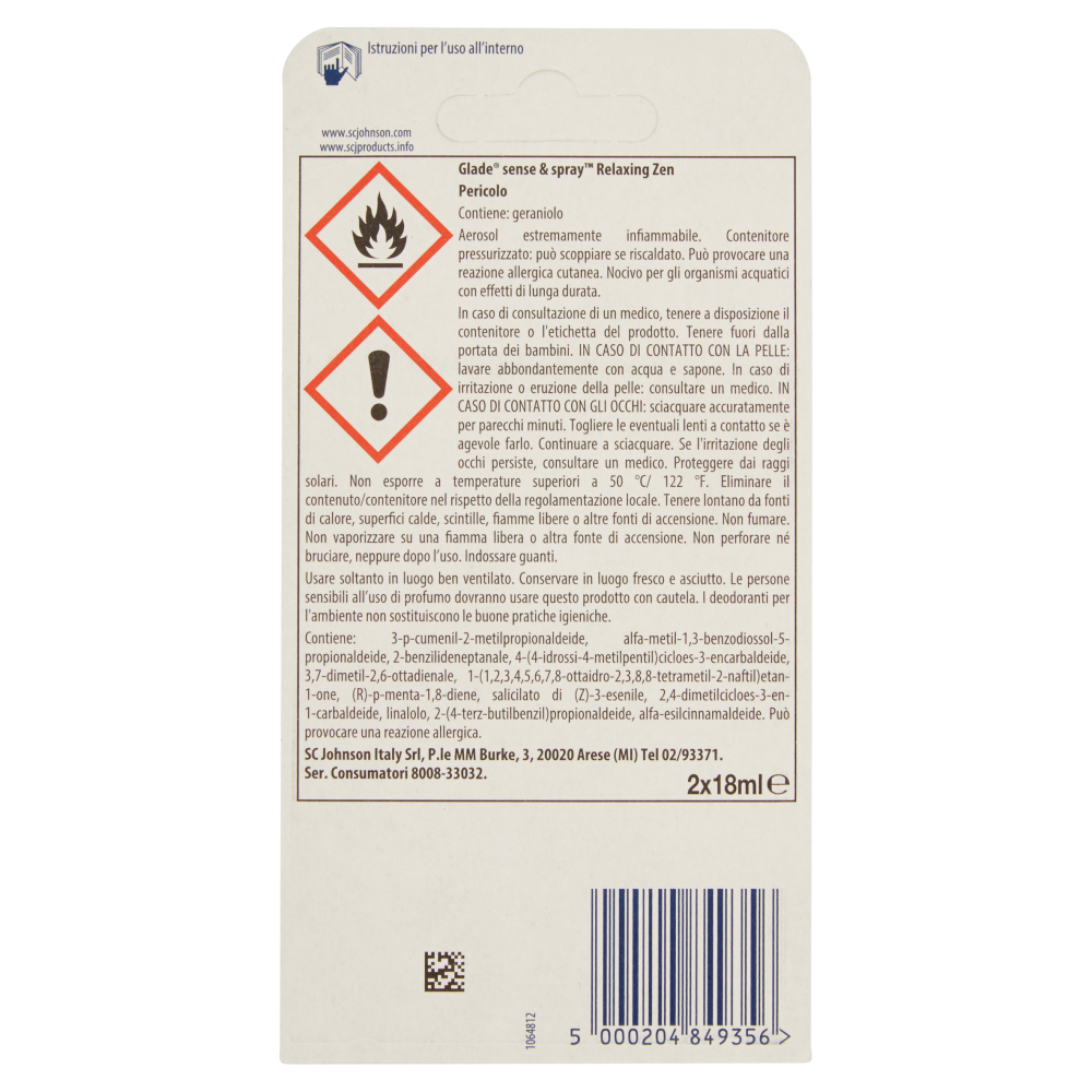 Glade Sense&Spray Doppia Ricarica, Profumatore Ambienti, Fragranza Relaxing Zen, 18ml