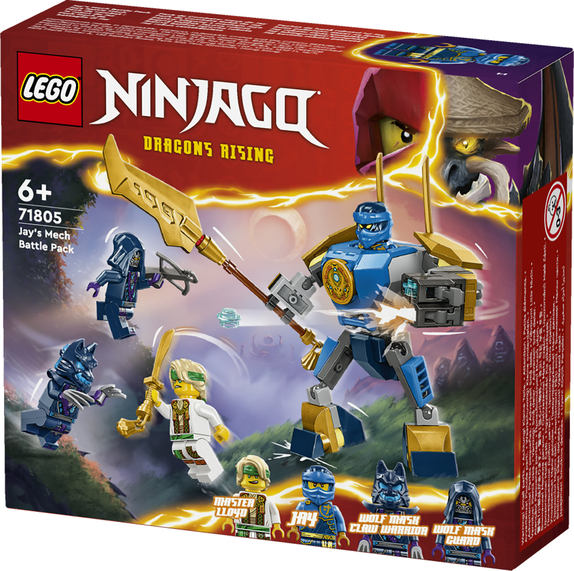 LEGO NINJAGO 71805 Pack Mech da Battaglia di Jay, Giochi per Bambini 6+, Action Figure Giocattolo da Costruire e 4 Minifigure