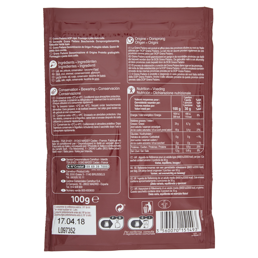 Carrefour Grana Padano DOP 12 Mesi grattugiato 100 g