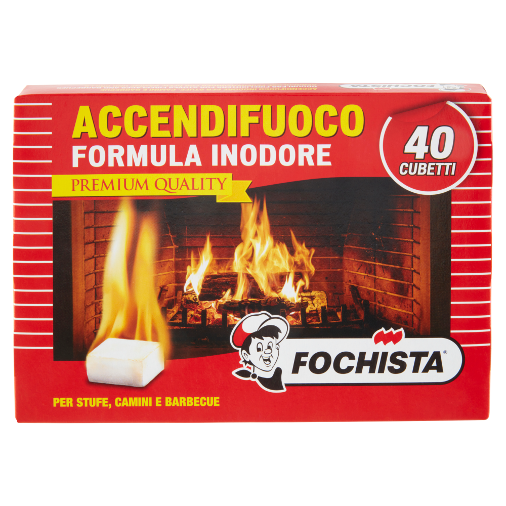 Fochista Accendifuoco Formula Inodore Premium Quality per Stufe, Camini e Barbecue 40 pz