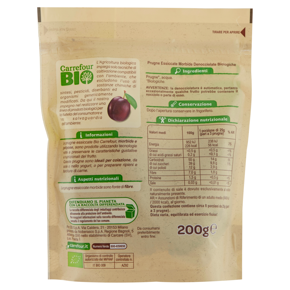 Carrefour Bio Prugne Senza nocciolo 200 g