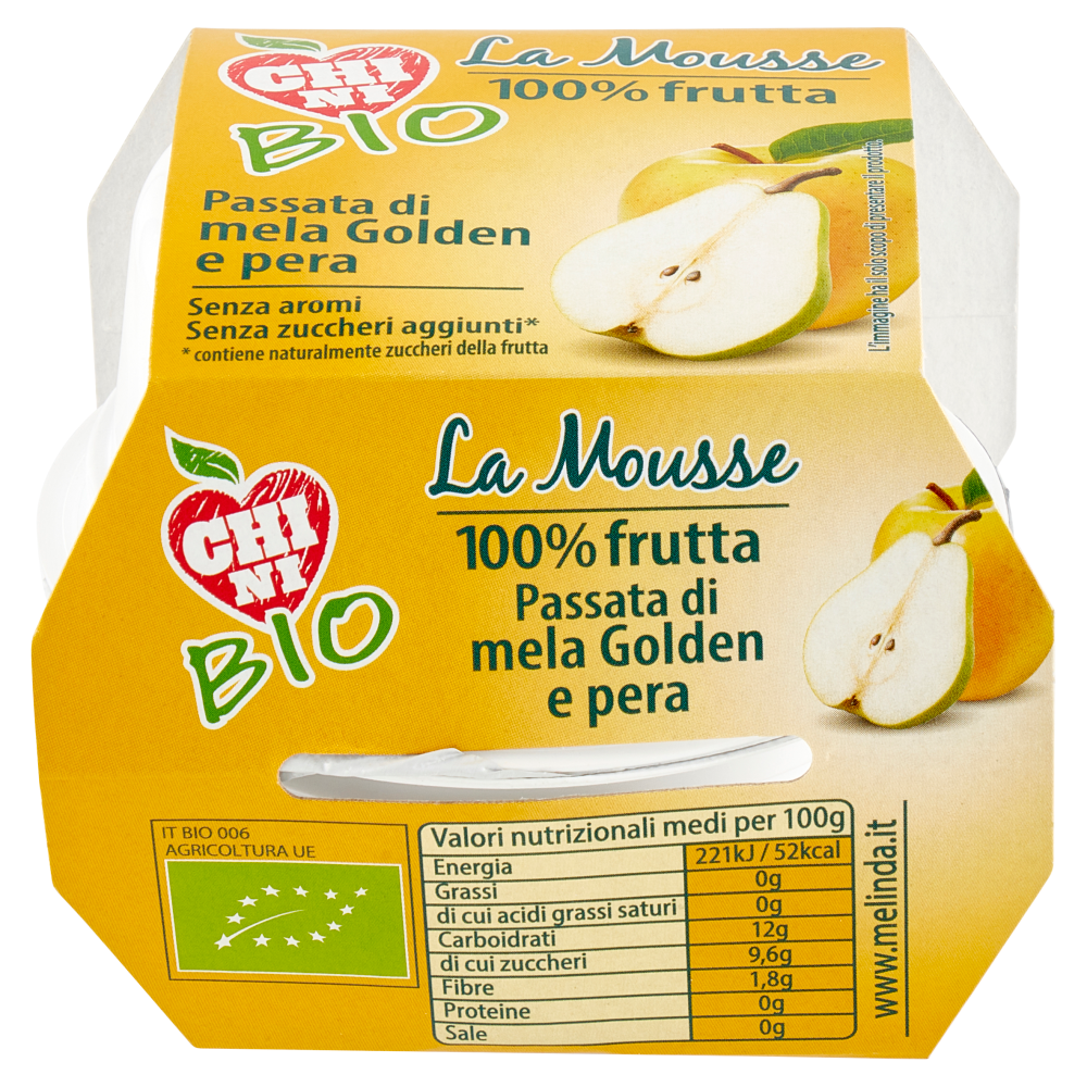 Chini Bio la Mousse 100% frutta Passata di mela Golden e pera 2 x 100 g