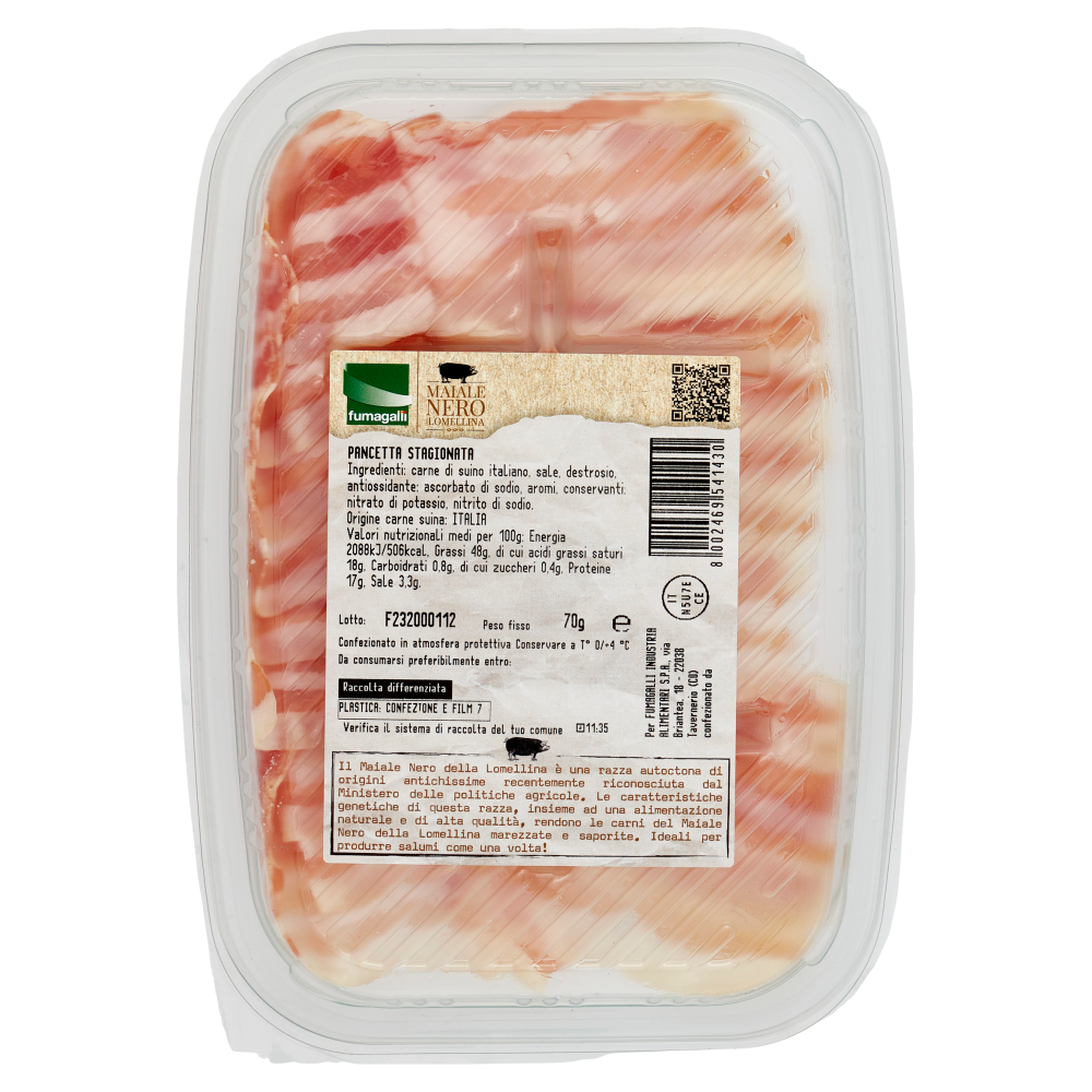 fumagalli Maiale Nero della Lomellina Pancetta Tesa 70 g