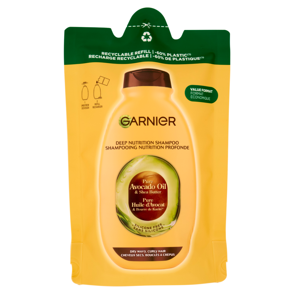 Garnier Ultra Dolce Puro Olio di Avocado & Burro di Karité, Eco-Ricarica Shampoo Ultra Nutri, 250 ml