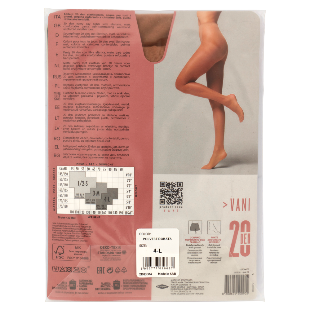 pompea Vani Collant Velato opaco comfort quotidiano con cinturino soft 20 Den 4-L Polvere Dorata