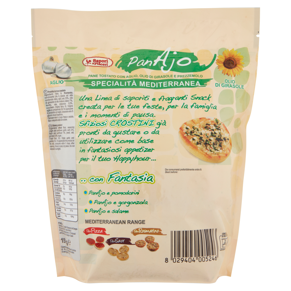 Sapori & Piaceri PanAjo Pane Tostato con Aglio, Olio di Girasole e Prezzemolo 150 g