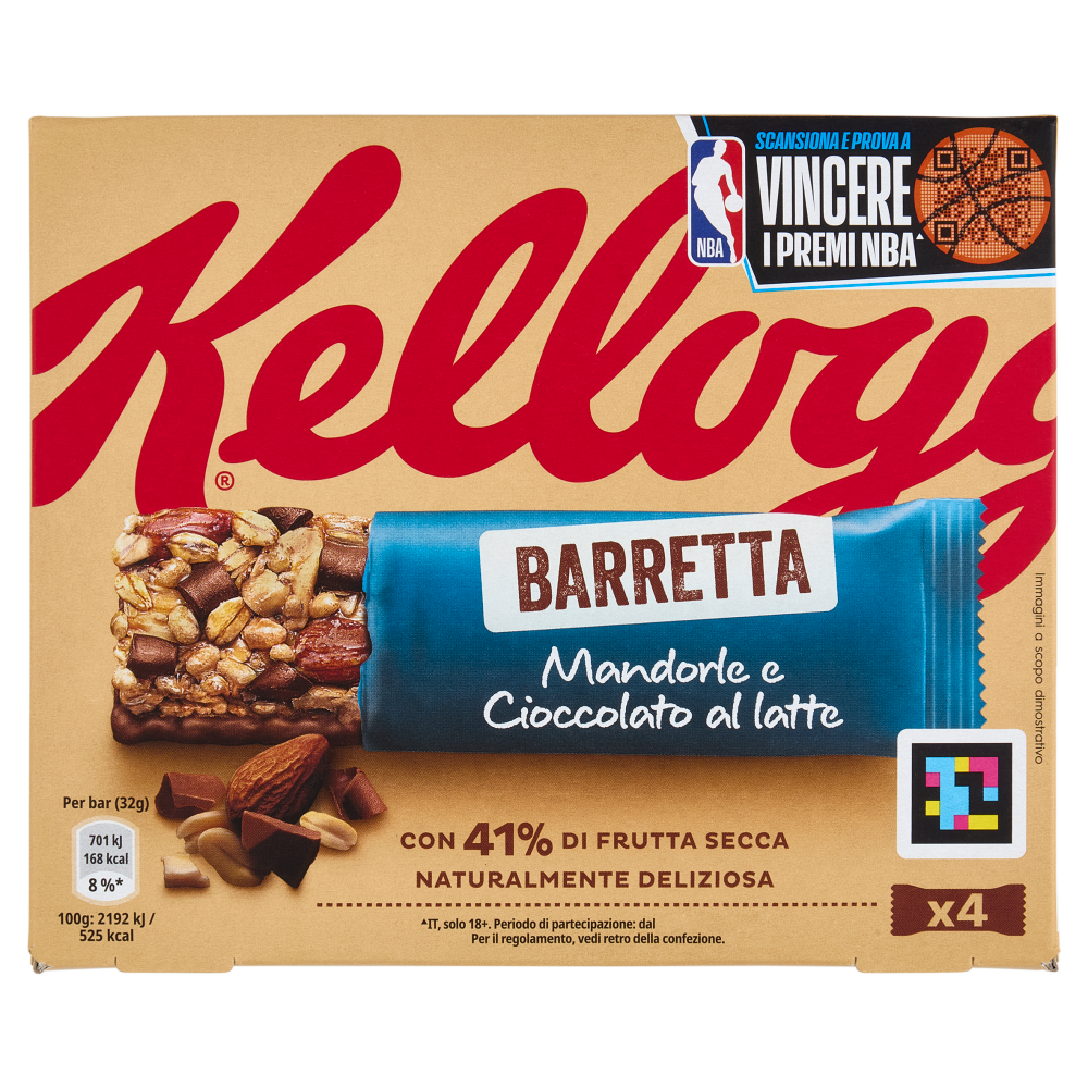 Kellogg's Barretta Mandorle e Cioccolato al latte 4 x 32 g