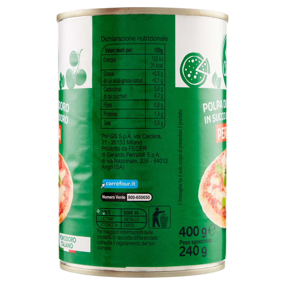 Carrefour Classic Polpa di Pomodoro in Succo di Pomodoro per Pizza 400 g