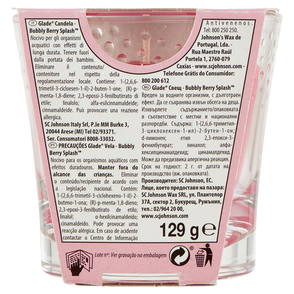 Glade Candela Profumata, fragranza Bubbly Berry Splash 129 g
