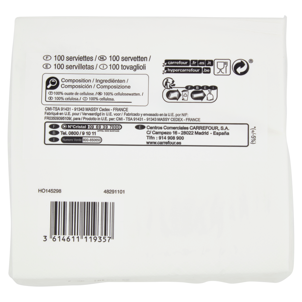 Carrefour home Tovaglioli 2 veli 33x33 cm* 100 pz