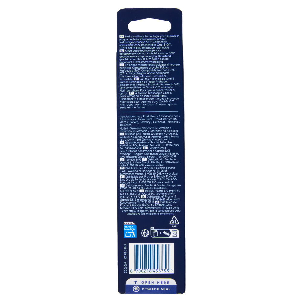 Oral-B iO Testine Ricambio Ultimate Clean Blu Spazzolino Elettrico Denti Ricaricabile, 3 Refills