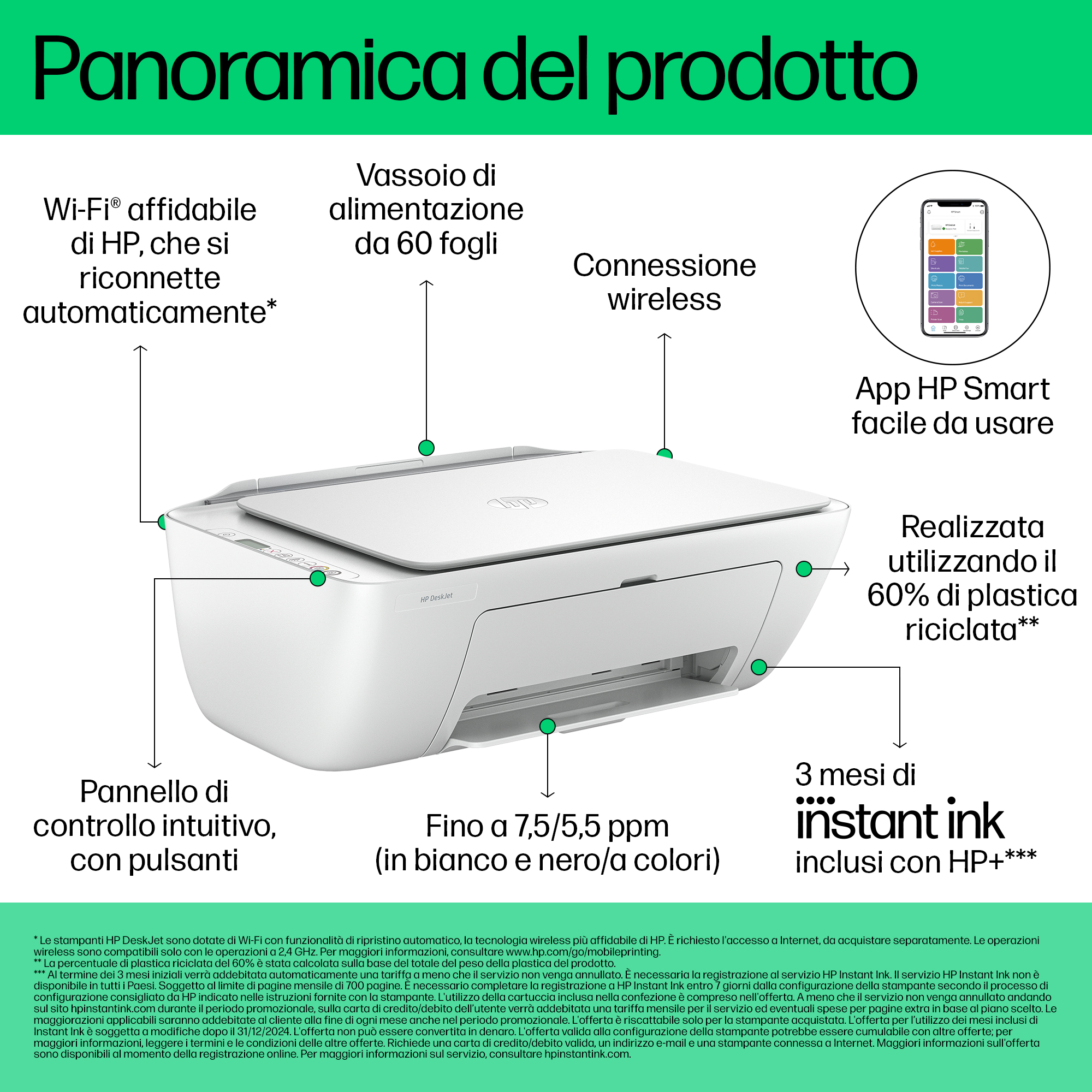 HP DeskJet 2810e Wireless All-in-One Colore Stampante, Instant Ink; Fotocopiatrice, scanner