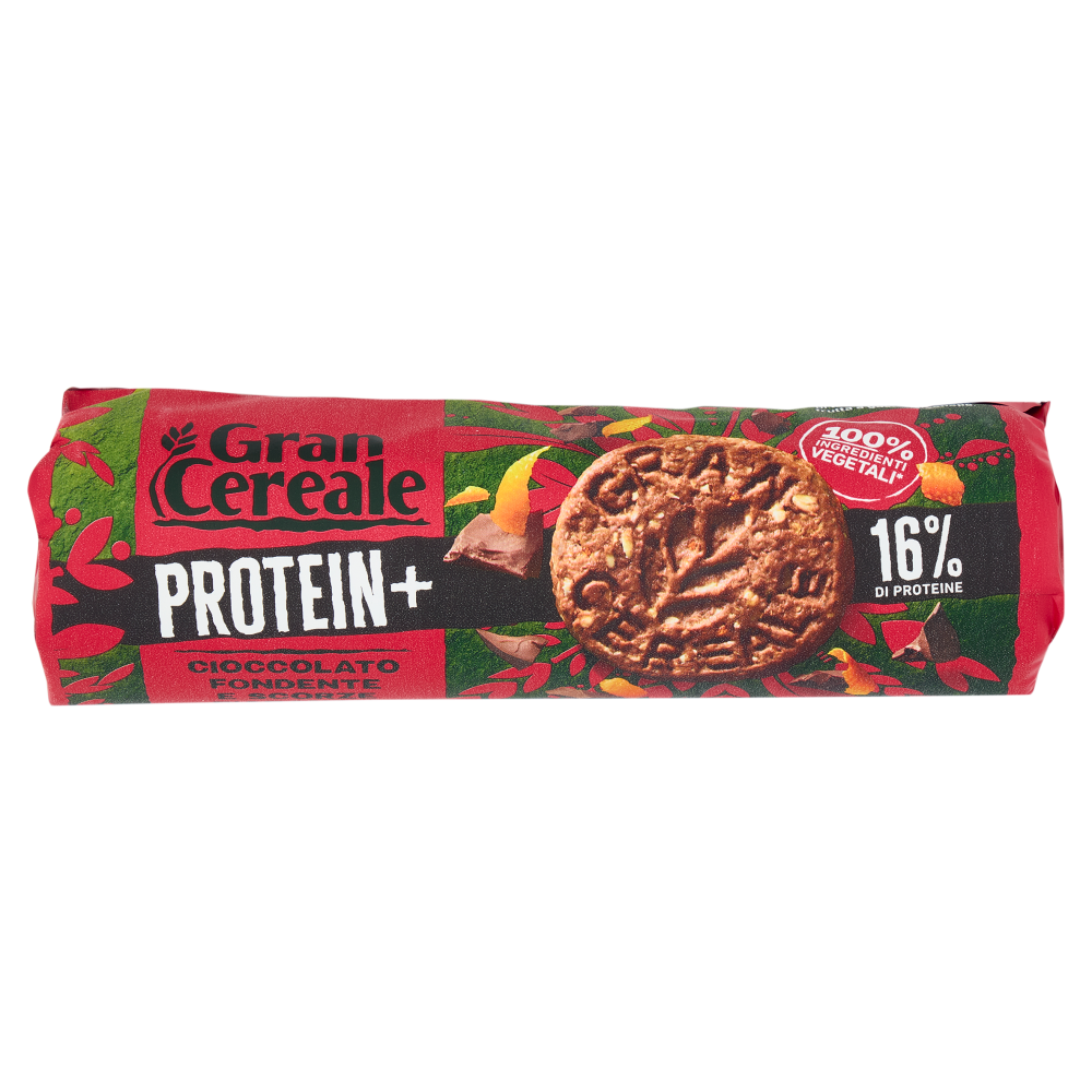 Gran Cereale Protein + Biscotti con 16% di Proteine, Cioccolato Fondente e Scorze d'Arancia 250g