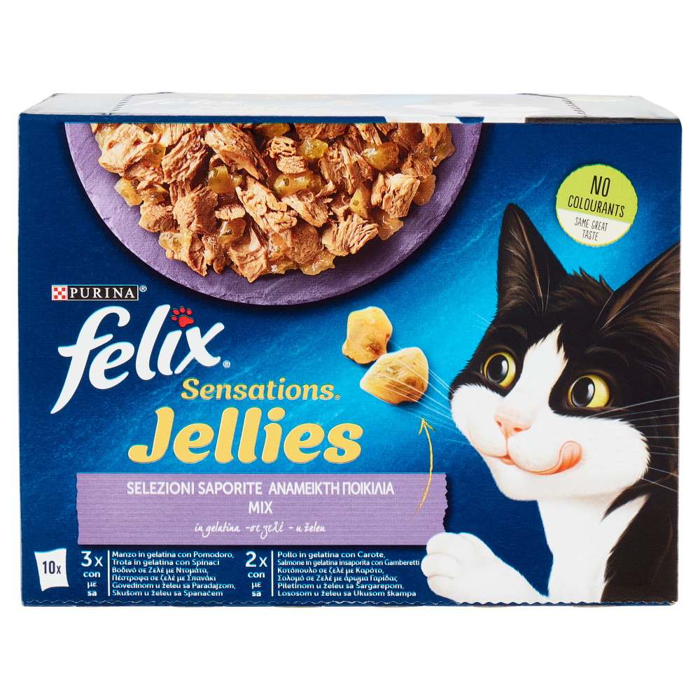 FELIX Sensations Jellies Selezioni Saporite Mix in gelatina (Manzo, Trota, Pollo, Salmone) 10 x 85 g