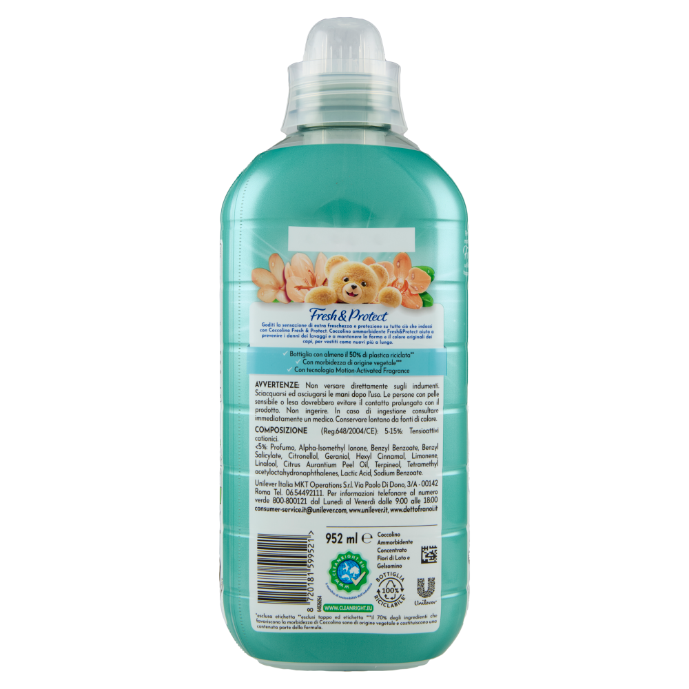 Coccolino Ammorbidente Concentrato Fresh & Protect Fiori di Loto & Gelsomino 41 Lavaggi 952 ml