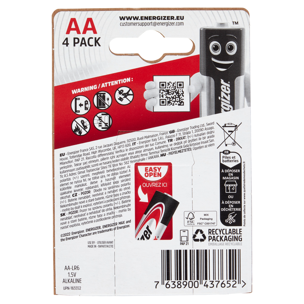 Energizer Max Alkaline AA 4 pz