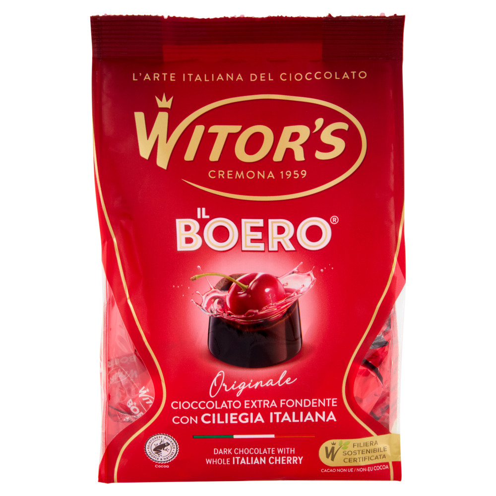 Witor's il Boero Originale Cioccolato Extra Fondente con Ciliegia Italiana 200 g
