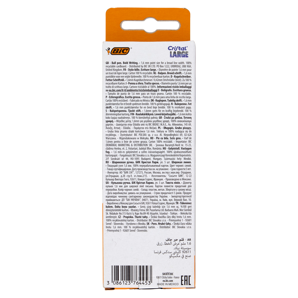 Bic Cristal Large Penne a Sfera Blu 1.6 mm, 5 pezzi