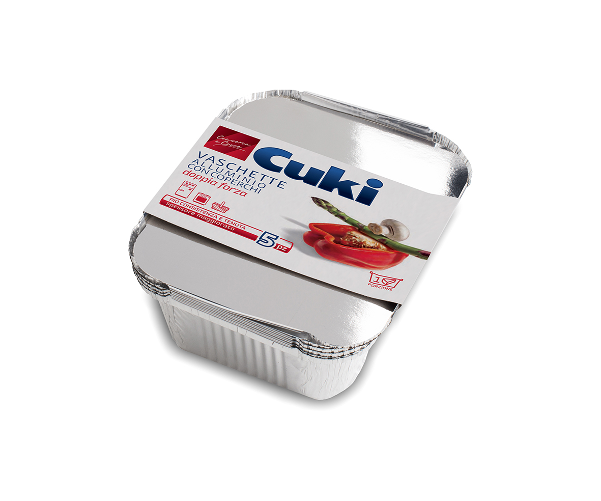 Cuki Conserva e Cuoce Vaschette Alluminio con Coperchi doppia forza 1 Porzione 5 pz
