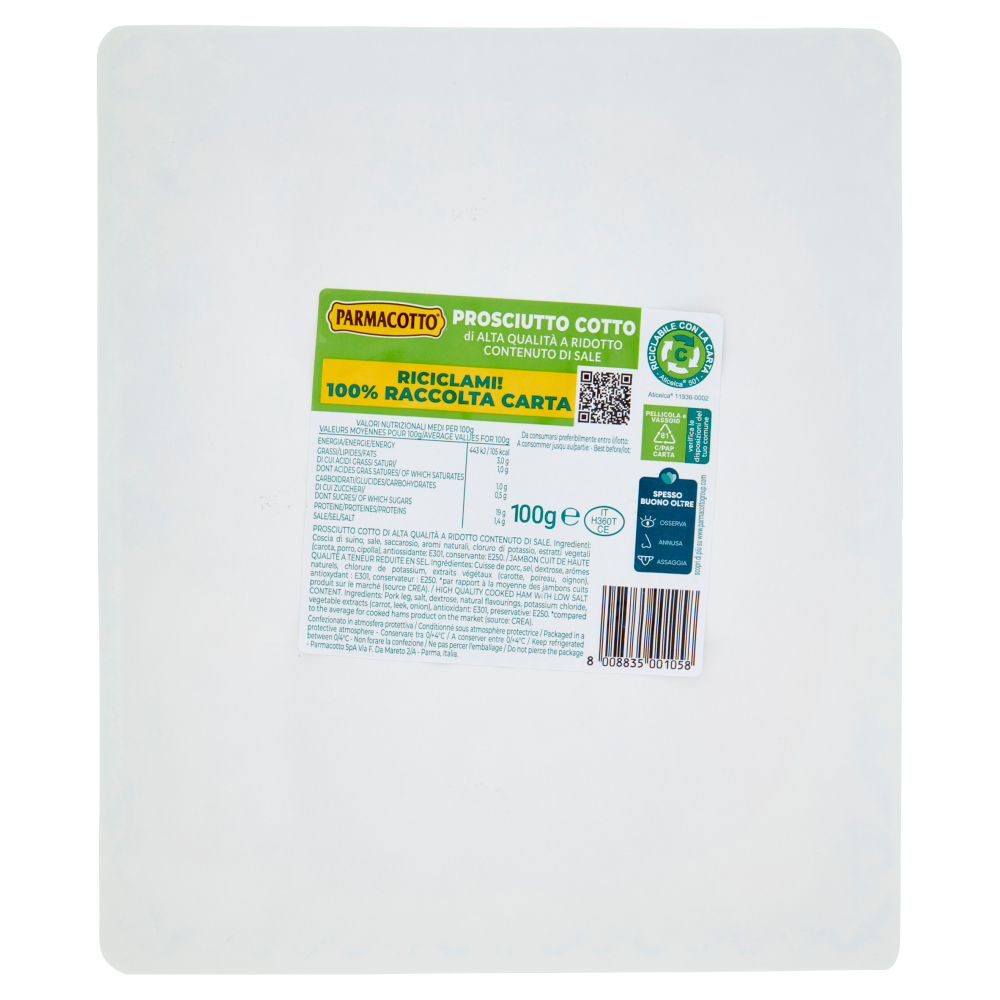 Parmacotto Prosciutto Cotto di Alta Qualità 100 g