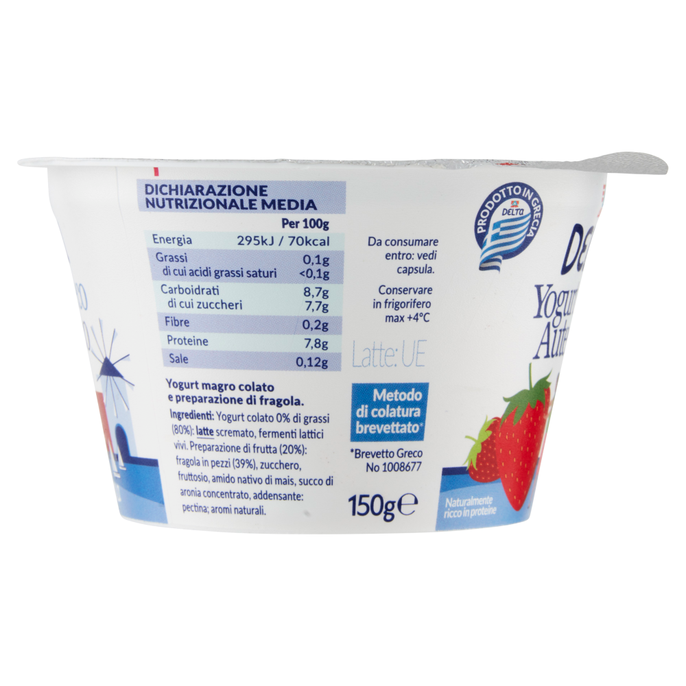 Delta Yogurt Greco Autentico 0% di Grassi Fragola 150 g