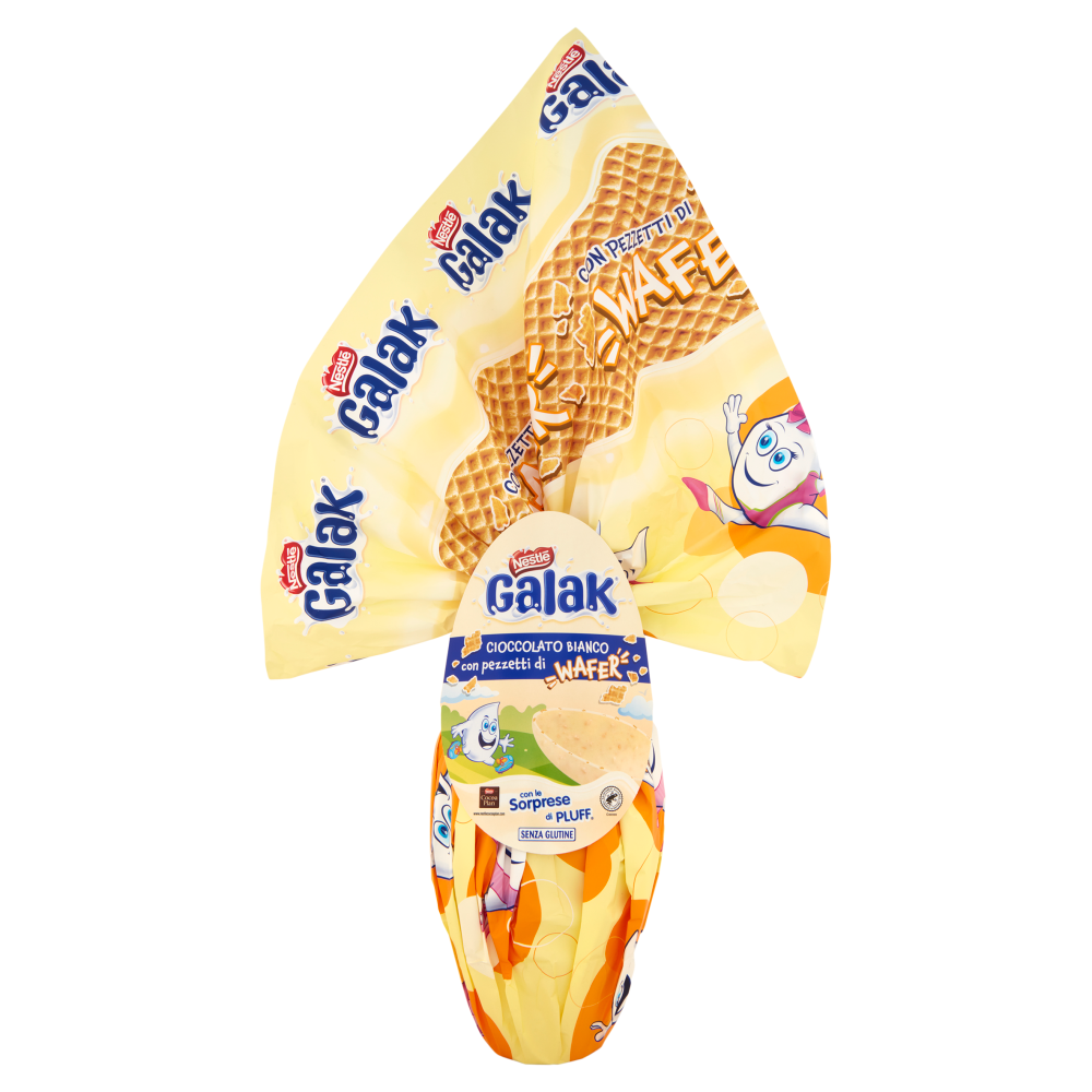 GALAK Uovo Pasqua Cioccolato Bianco con inclusioni di Wafer con Sorpresa 230g