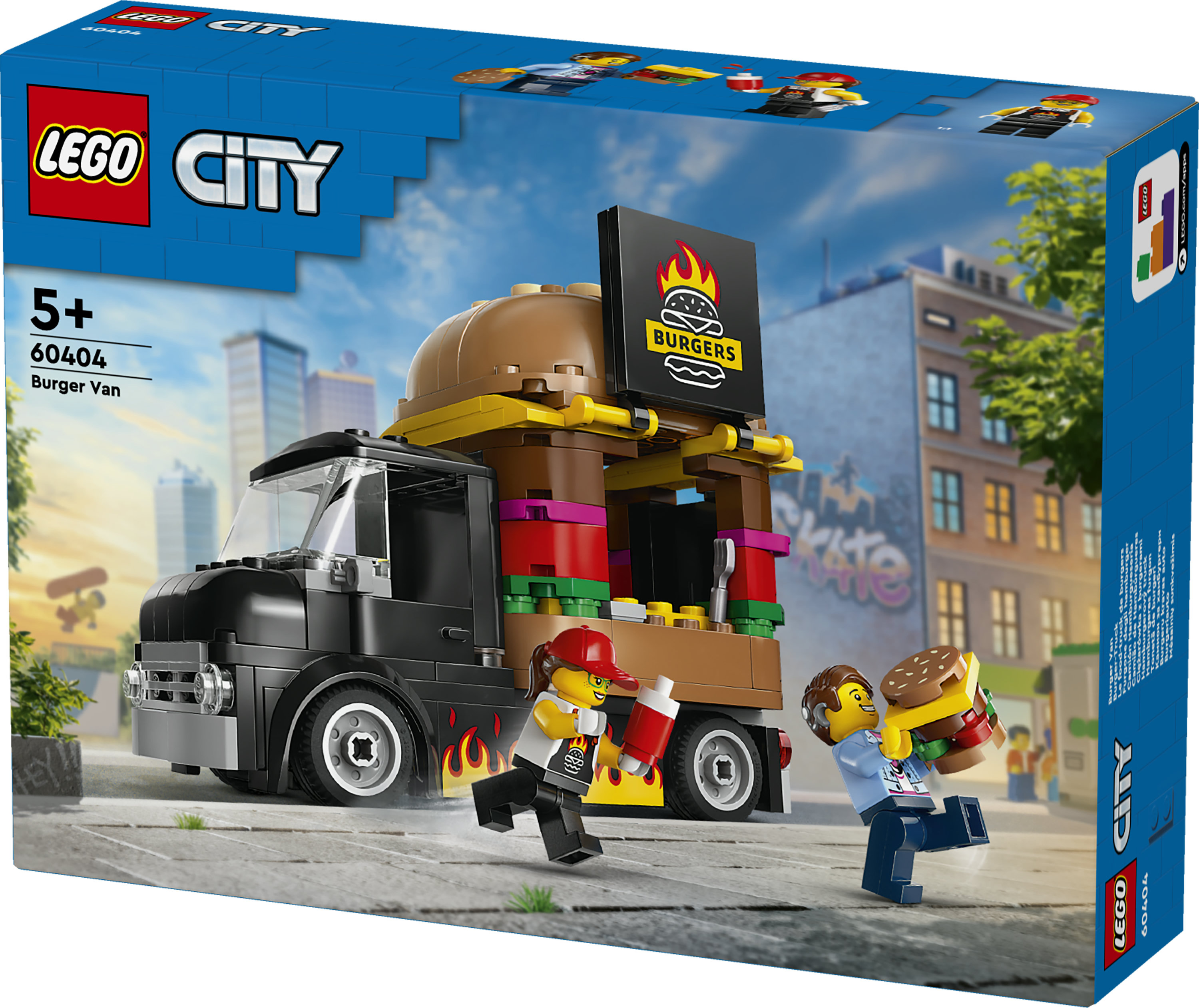 LEGO City 60404 Furgone degli Hamburger Giocattolo, Veicolo per Bambini da 5+, Camion Food Truck con Accessori e 2 Minifigure
