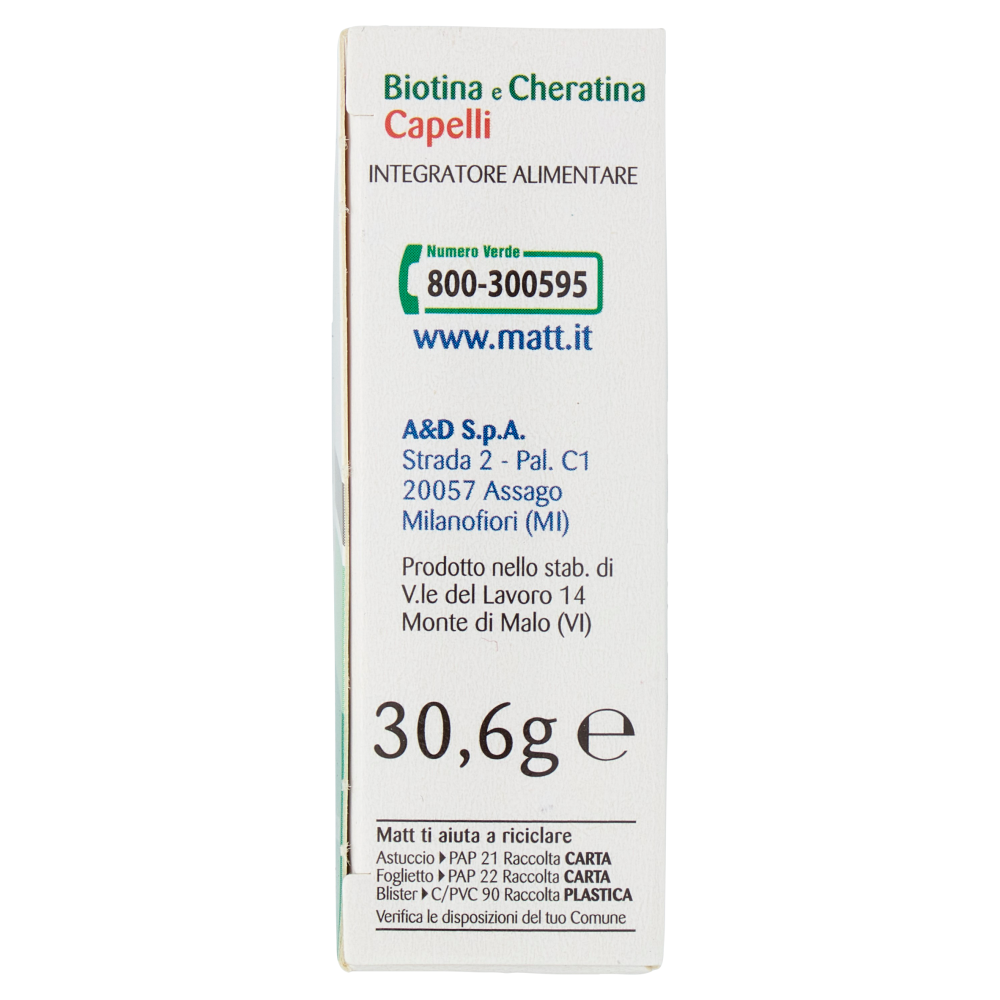 Matt Divisione Pharma Biotina e Cheratina Capelli 30 compresse 30,6 g