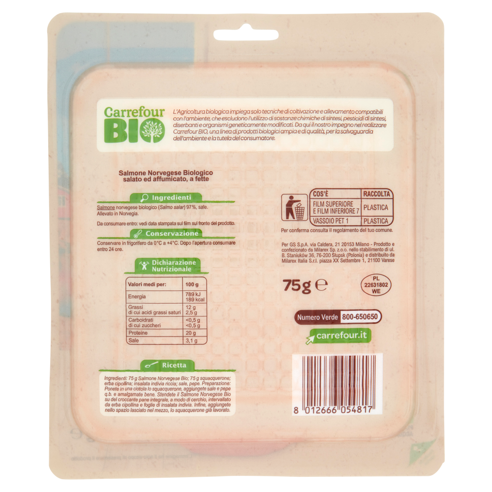 Carrefour Bio Salmone Norvegese Affumicato 75 g