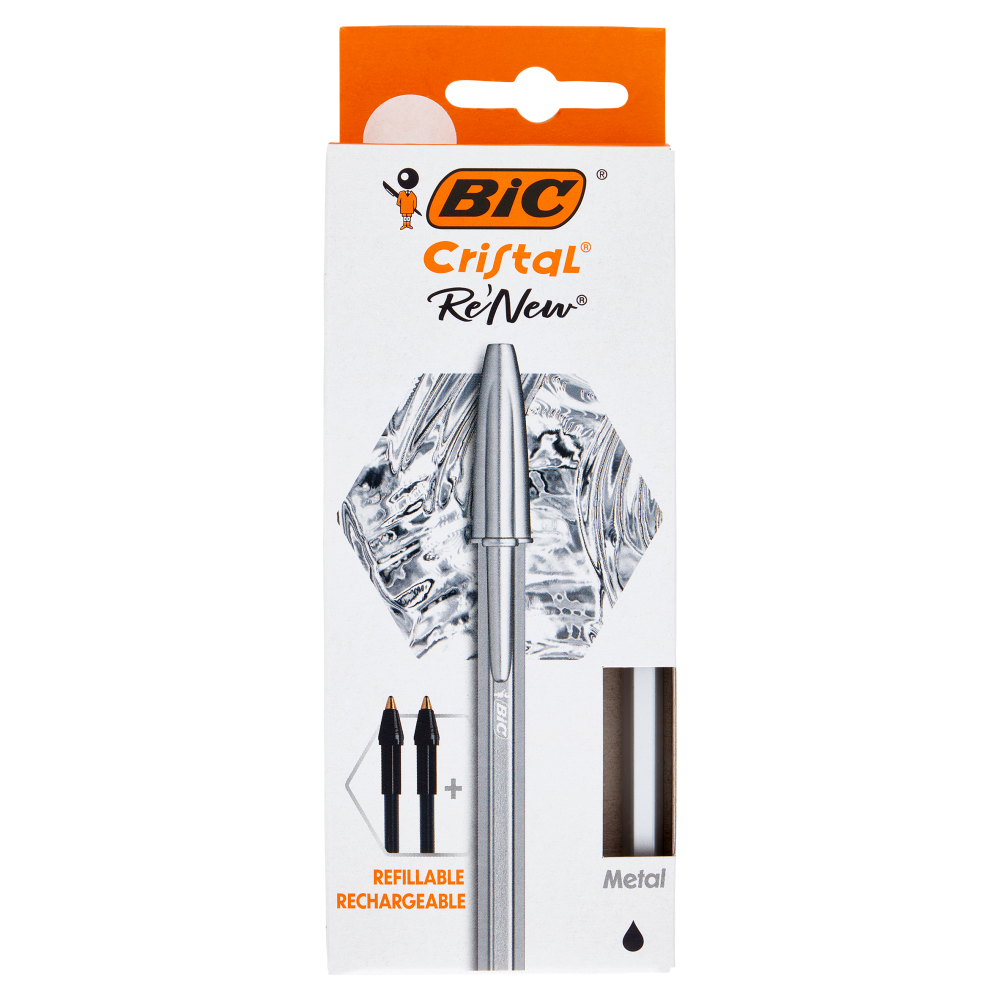 Bic Cristal Re'New Refillable Metal Medium Nero 1.0mm 