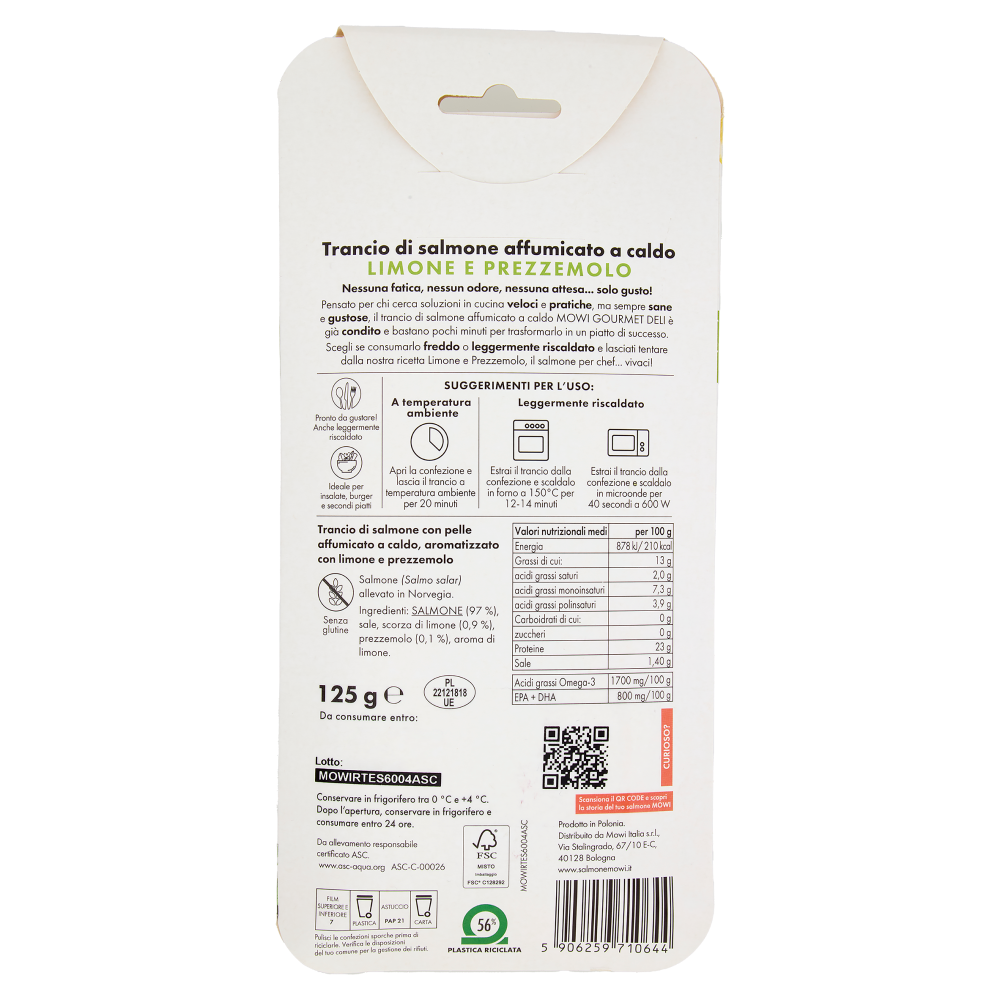 Mowi Gourmet Deli Trancio di Salmone Affumicato a Caldo Limone & Prezzemolo 125 g