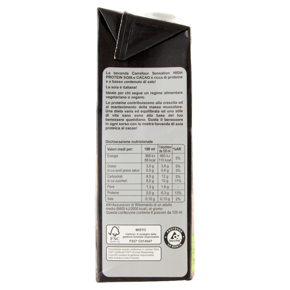 Carrefour Sensation High Protein Soia e Cacao 1 L