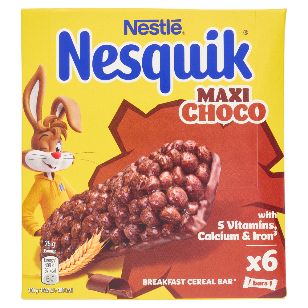 NESQUIK Maxi Choco Barrette Cereali Integrali con Cioccolato al Latte 6 pezzi da 25g